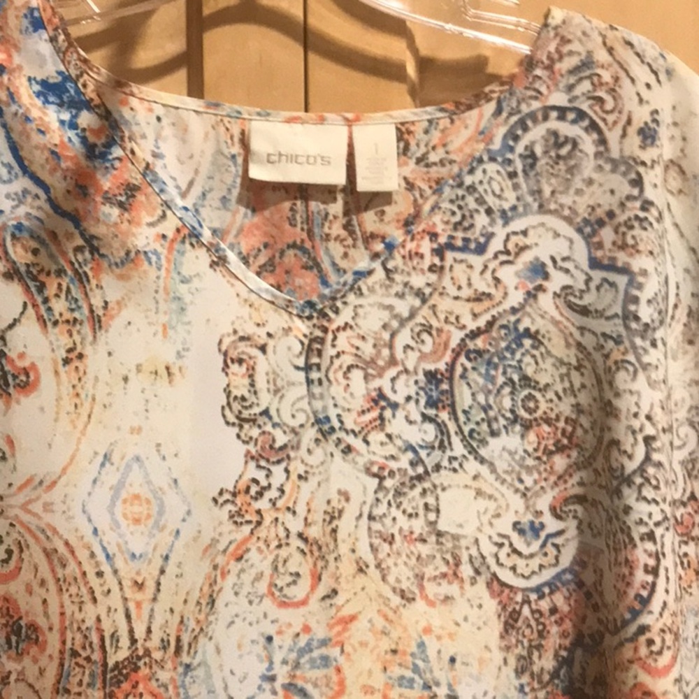 Chico's Medium Relaxed Orange and Cream Blouse - Picture 4 of 8